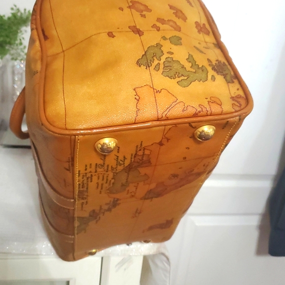 🇮🇹RAREALVIERO Martini Large Boston/speedy World Map Print Leather Duffel Bag🤎 - Picture 11 of 17